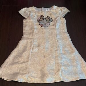 Disney Glittery Formal Gold Dress with Minnie Mouse Design and Cap Sleeves